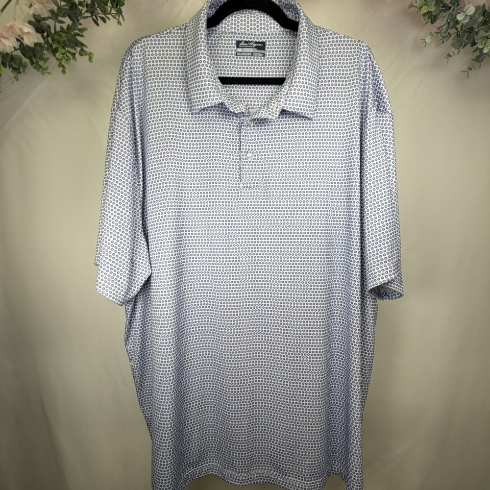 Ben Hogan Mens Plus Size Performance Golf Polo Blue White Print Shirt 3XL
